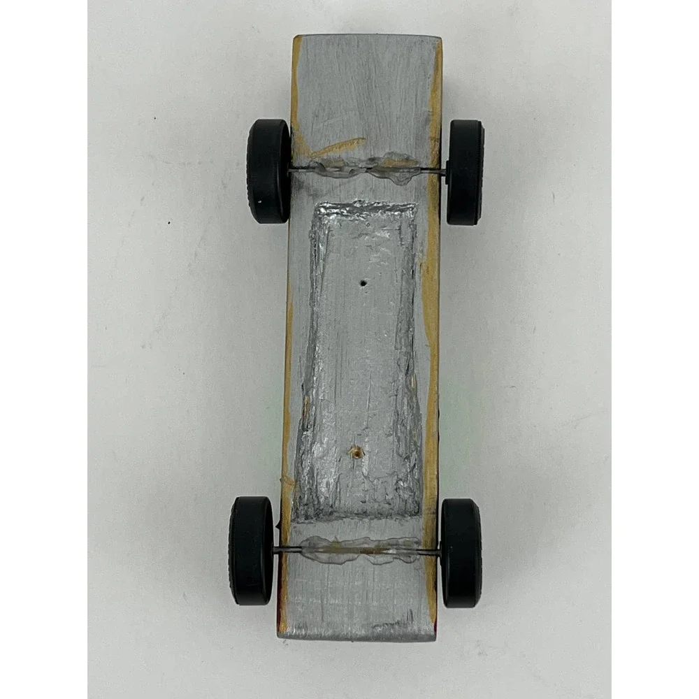 Pinewood Derby Wooden Race Car Green Silver Painted Handmade Cub Scouts VTG